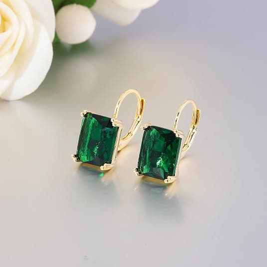 CiNily Emerald Cut Green Drop Earrings