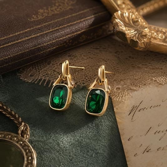 Milefytor Vintage Rectangular Green Drop Earrings