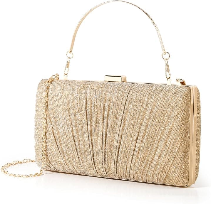 Kseymeir Pleated Gold Evening Clutch Purse