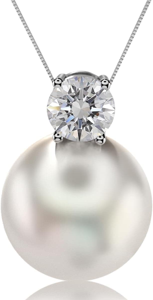 FEIKFEIZ Freshwater Pearl & Moissanite Pendant Necklace