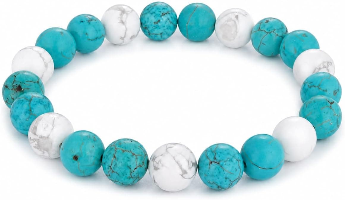 Biduanro Genuine Turquoise & White Howlite Bracelet 8mm
