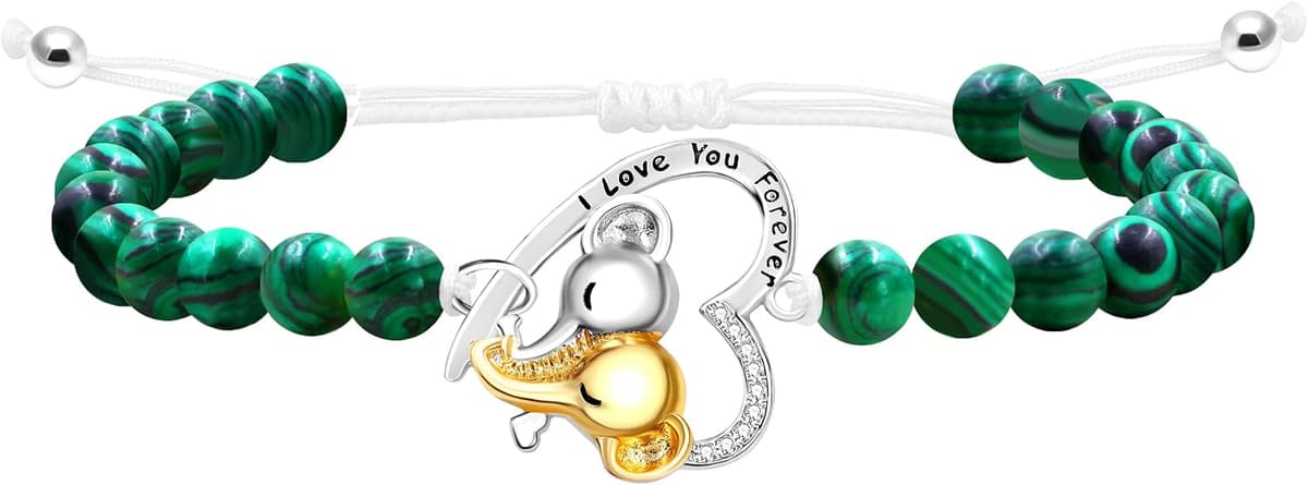 Mayfaith Mother-Child Elephant Malachite Bracelet