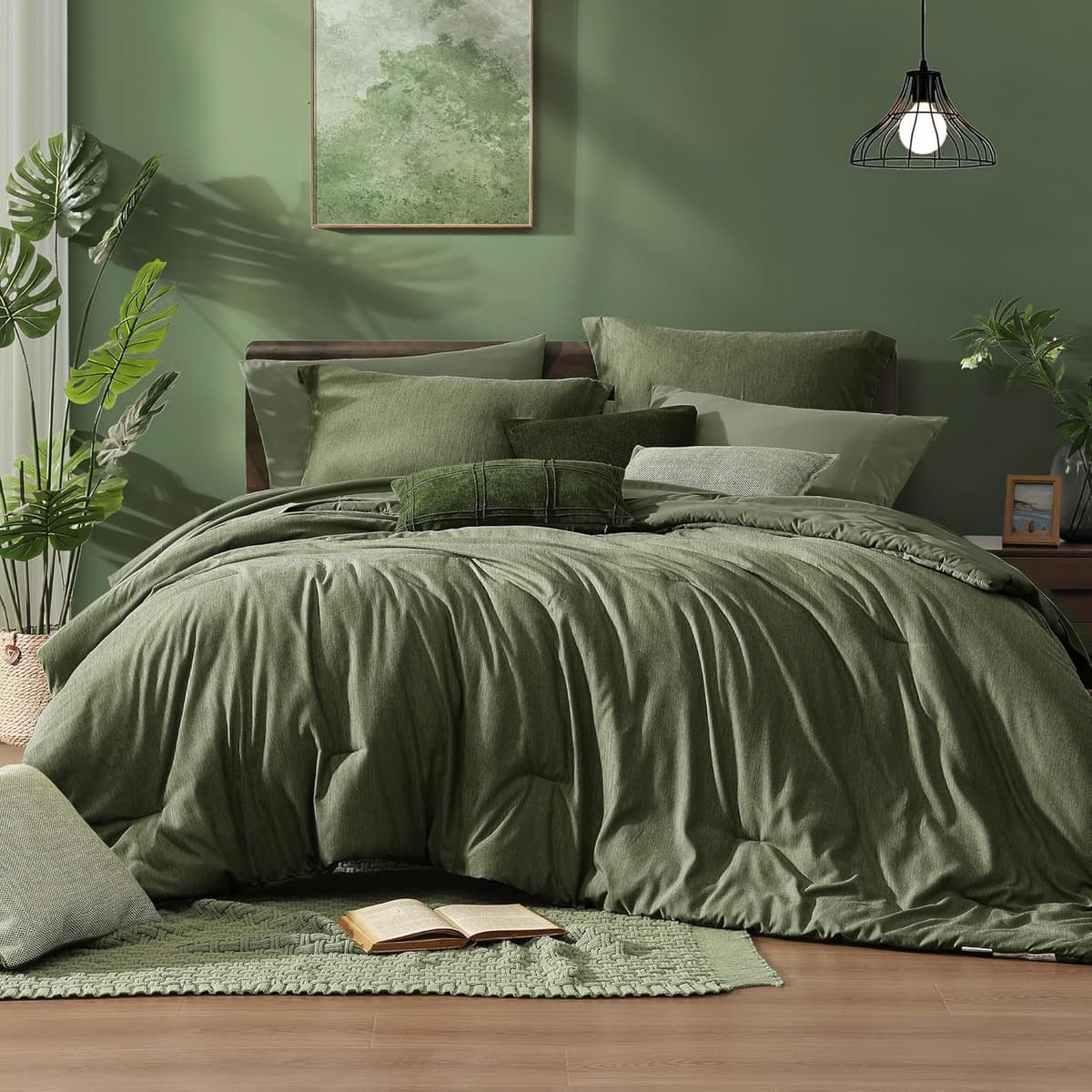 Monbix Queen Comforter Set – Olive Green