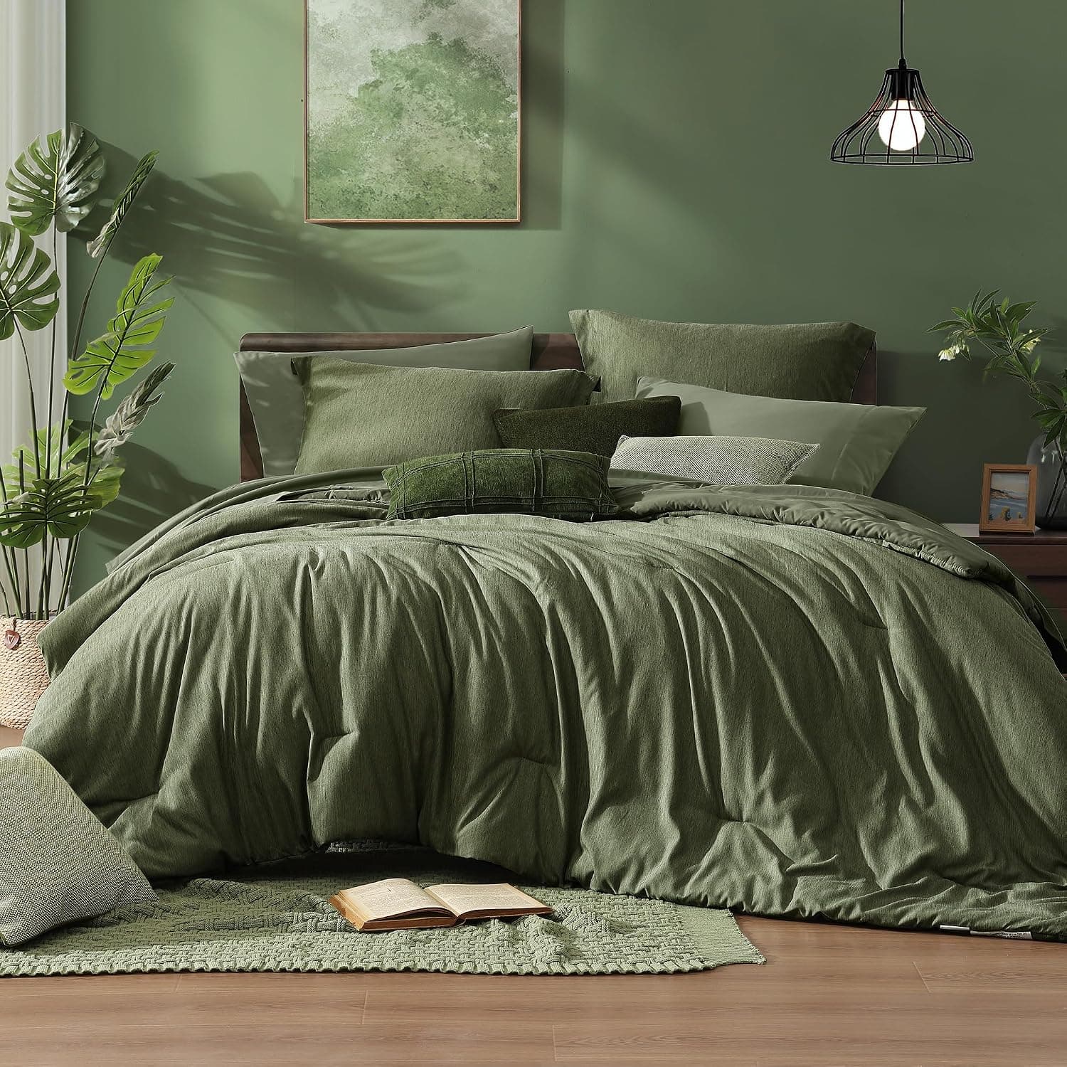 Monbix Queen Comforter Set – Olive Green